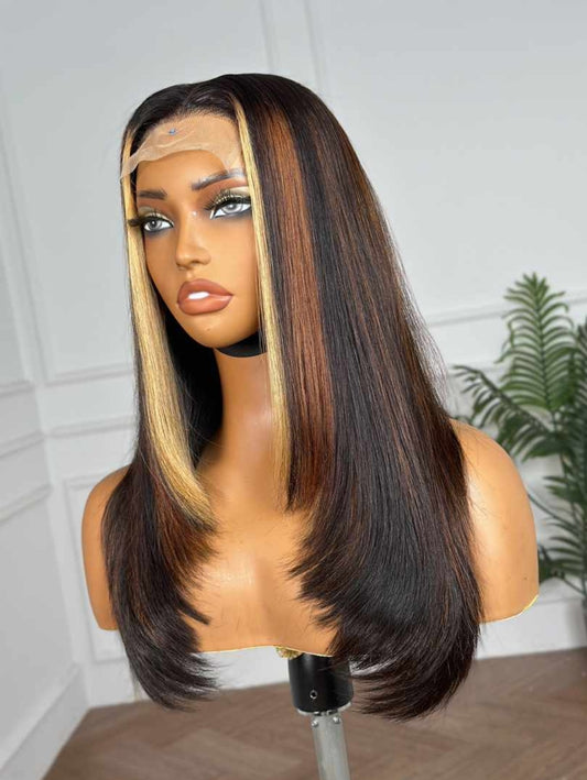 16' 4 tone Layered 5x5 glueless Raw Straight wig